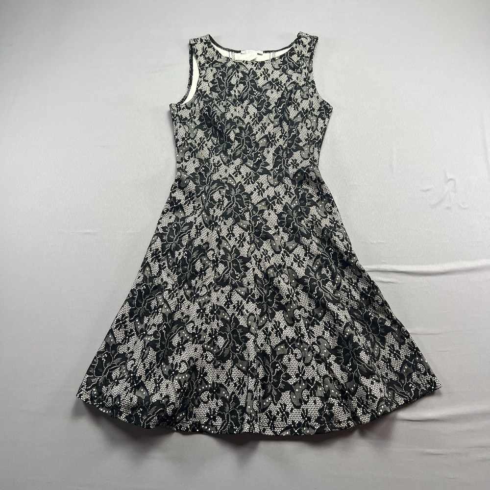 Amanda Lane Fit & Flare Dress Womens Petite Small Black Lace Overlay Cocktail